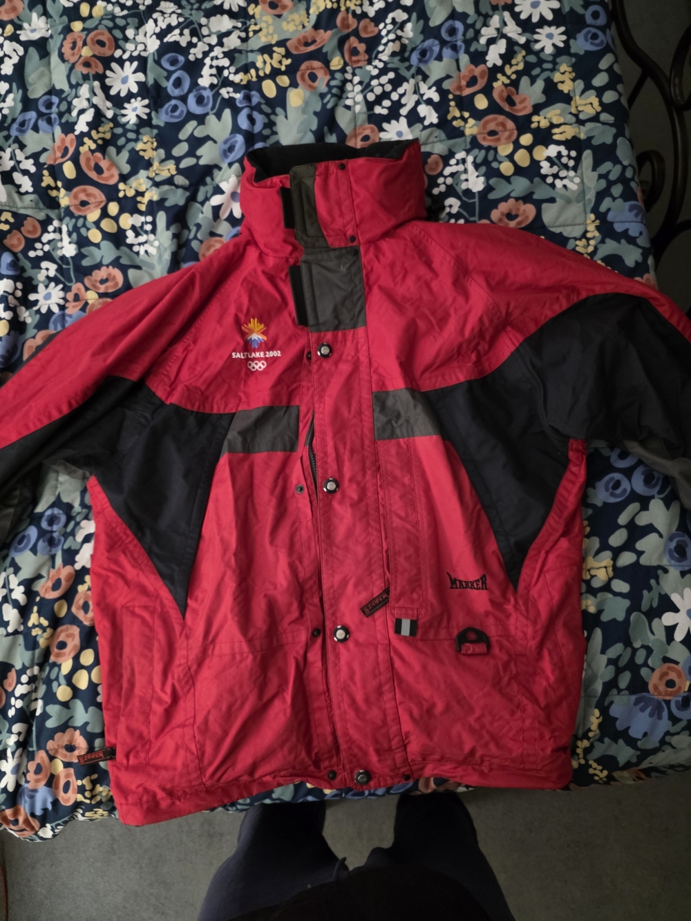 Red and Black Winter Jacket with Salt Lake 2002 Olympic Logo